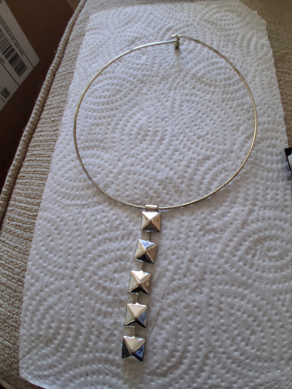 Silver Pyramid Pendant Choker Necklace - Women's Jewelry